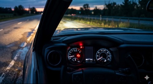 Flashing check engine light warning on truck needing immediate repair